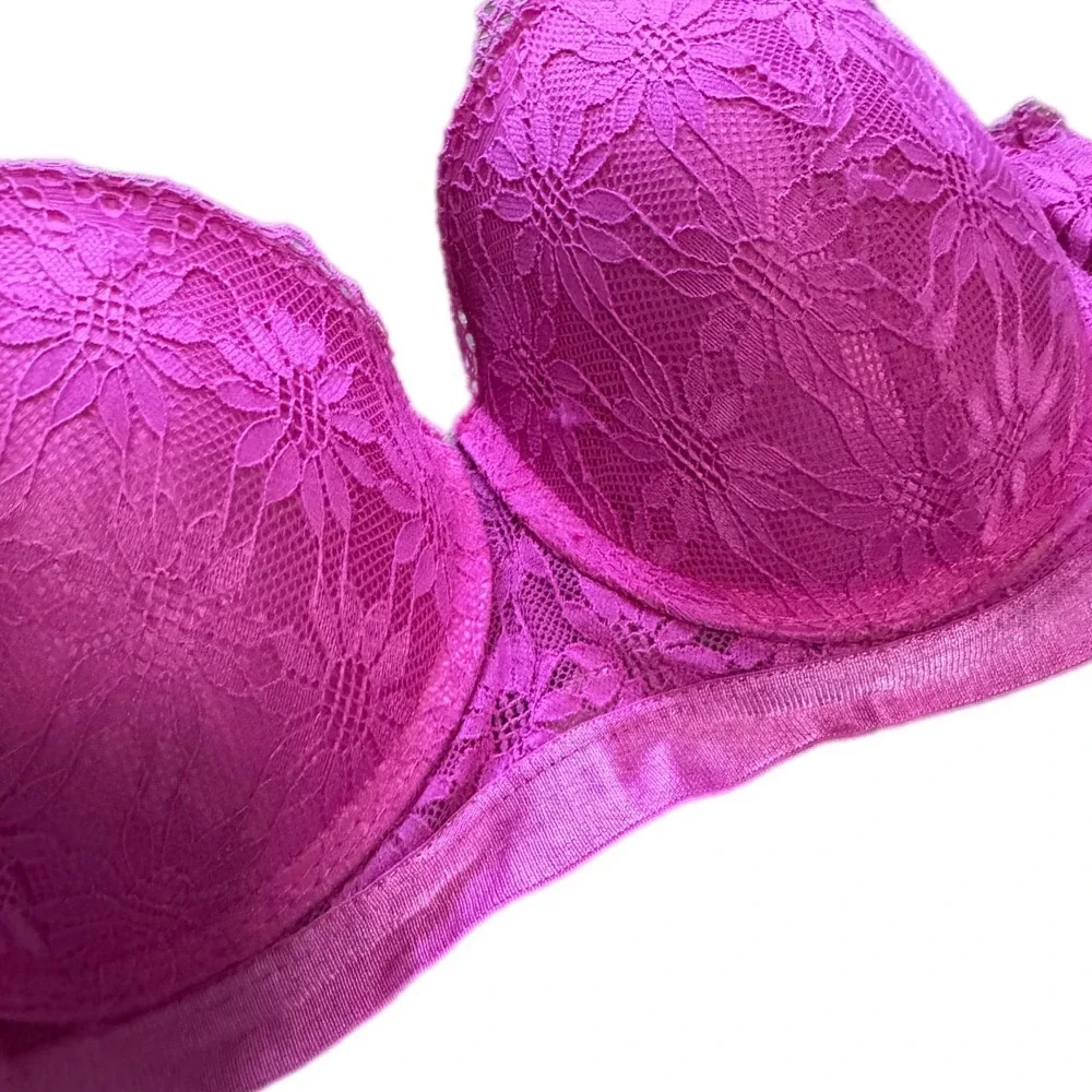 Candie's Lace Underwire Bra Women 34D Magenta Pink Floral COL1213BRA Excellent - Picture 4 of 8